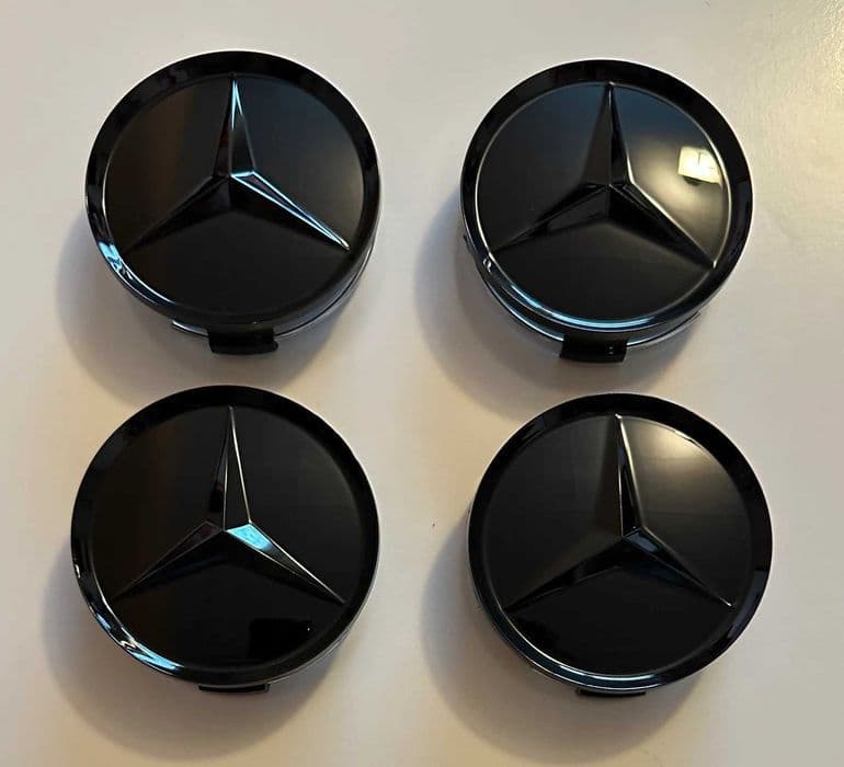 set 4 capace mercedes 75mm negru complet pentru mercedes