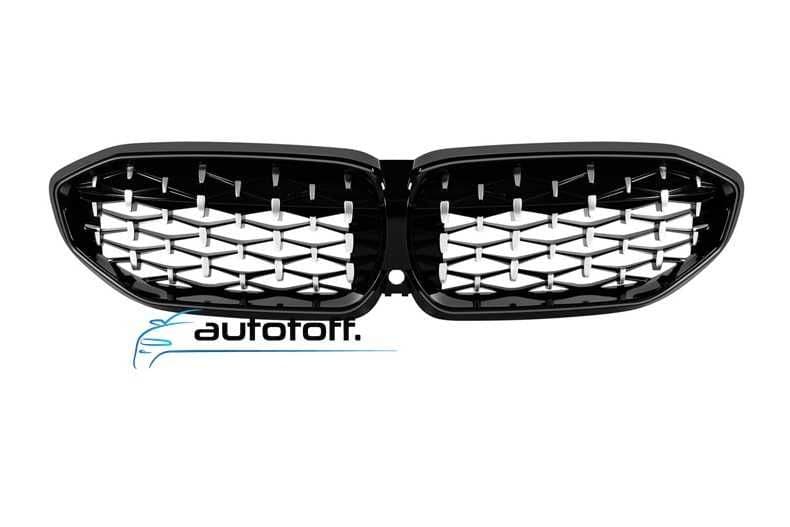 Grila iluminata compatibila cu BMW Seria 3 G20 G21 (19-22) Negru lucios si silver cu LED